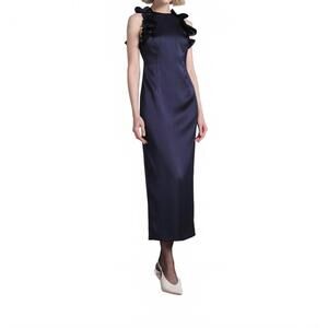 NEW KIKA VARGAS ruti satin midi dress in marine